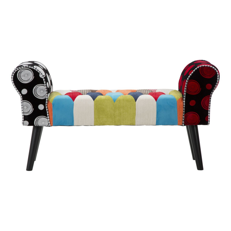 Banquette moderne Patchwork 1 place en Tissu Multicolore Bois Noir Bois de pin Imperial 