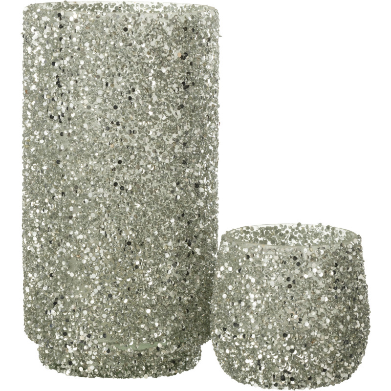 Vase cylindre en verre avec paillettes argentées H25 cm - 5
