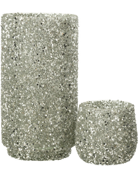Vase cylindre en verre avec paillettes argentées H25 cm - 5