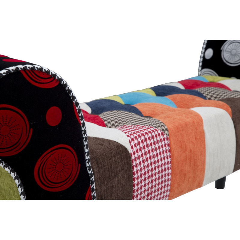 Banquette moderne Patchwork 1 place en Tissu Multicolore Bois Noir Bois de pin Imperial 