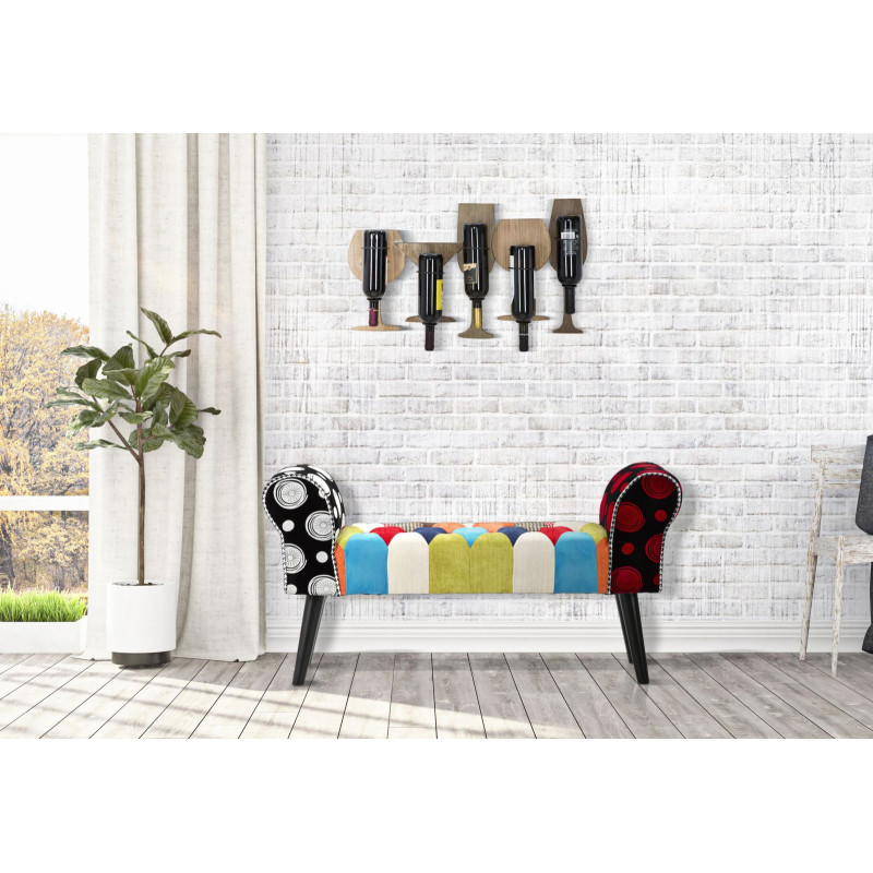 Banquette moderne Patchwork 1 place en Tissu Multicolore Bois Noir Bois de pin Imperial 