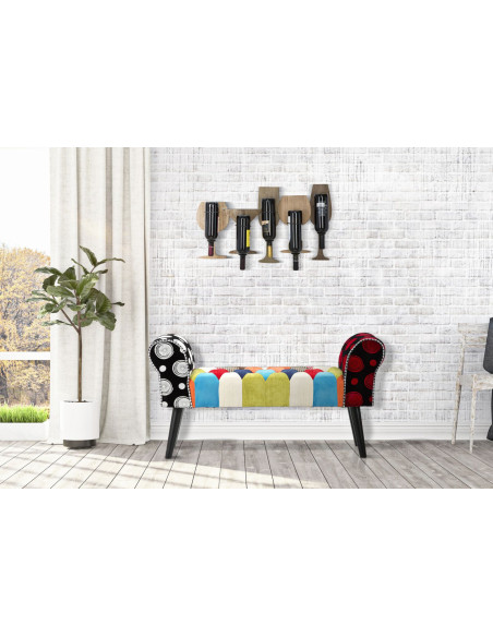 Banquette moderne Patchwork 1 place en Tissu Multicolore Bois Noir Bois de pin Imperial 