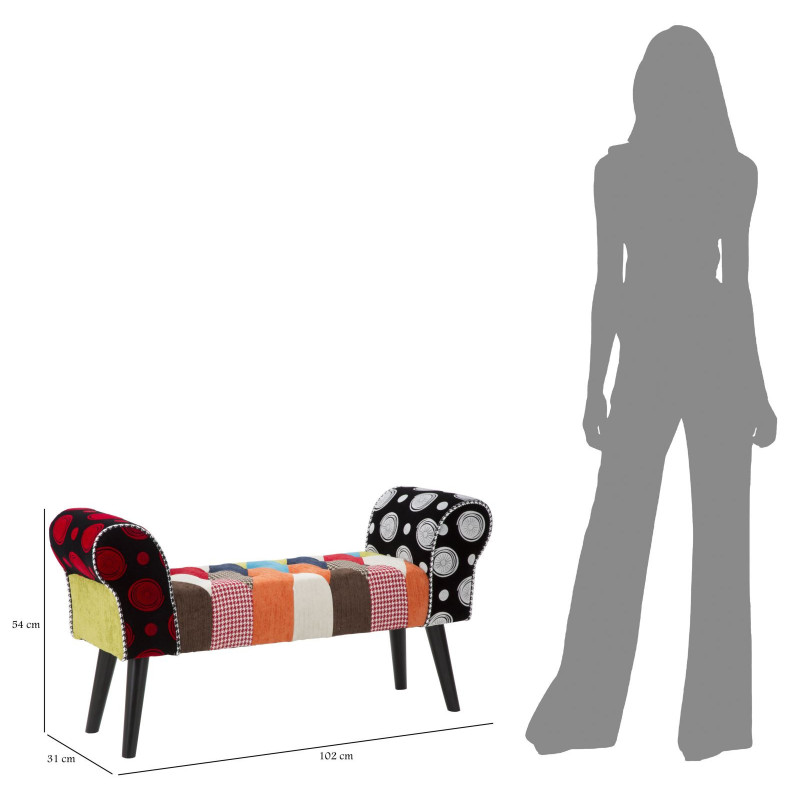 Banquette moderne Patchwork 1 place en Tissu Multicolore Bois Noir Bois de pin Imperial 