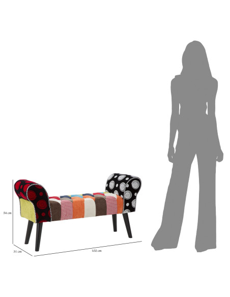 Banquette moderne Patchwork 1 place en Tissu Multicolore Bois Noir Bois de pin Imperial 