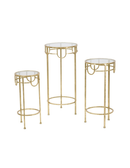 Sellette haute moderne Ronde en Métal Doré Verre Transparent Gold (Lot de 3) 