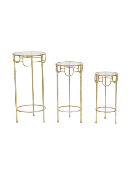 Sellette haute moderne Ronde en Métal Doré Verre Transparent Gold (Lot de 3) 