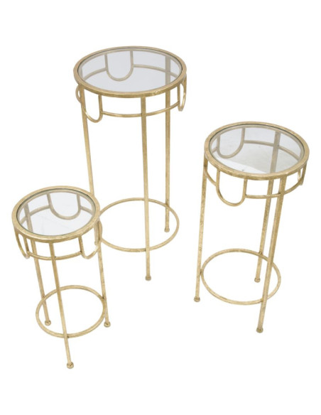 Sellette haute moderne Ronde en Métal Doré Verre Transparent Gold (Lot de 3) 