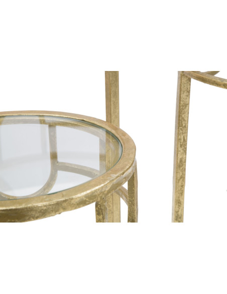 Sellette haute moderne Ronde en Métal Doré Verre Transparent Gold (Lot de 3) 