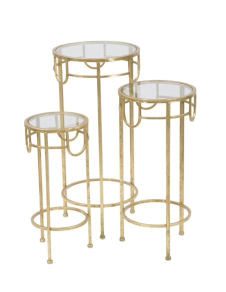 Sellette haute moderne Ronde en Métal Doré Verre Transparent Gold (Lot de 3) 