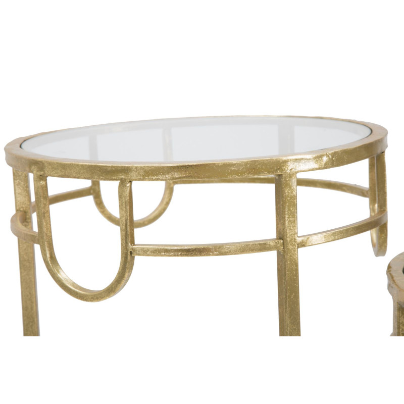 Sellette haute moderne Ronde en Métal Doré Verre Transparent Gold (Lot de 3) 