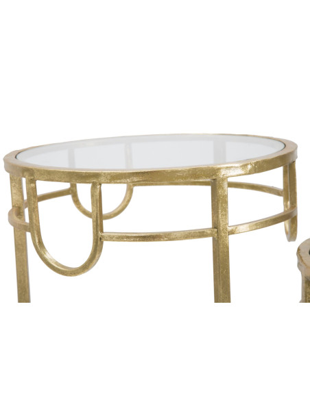 Sellette haute moderne Ronde en Métal Doré Verre Transparent Gold (Lot de 3) 