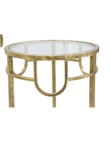 Sellette haute moderne Ronde en Métal Doré Verre Transparent Gold (Lot de 3) 