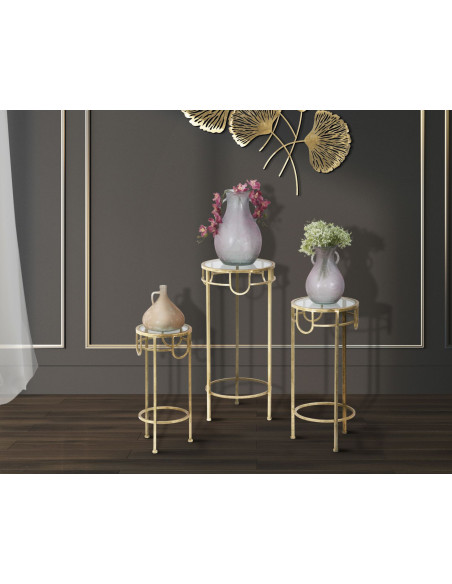 Sellette haute moderne Ronde en Métal Doré Verre Transparent Gold (Lot de 3) 