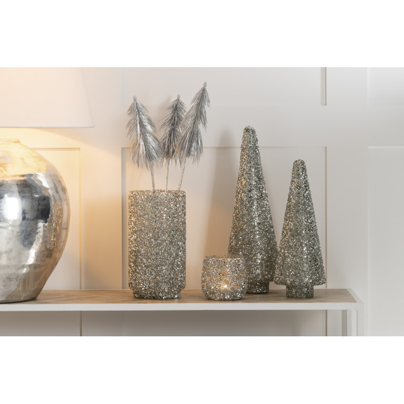 Vase cylindre en verre avec paillettes argentées H25 cm - 8