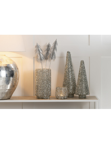 Vase cylindre en verre avec paillettes argentées H25 cm - 8