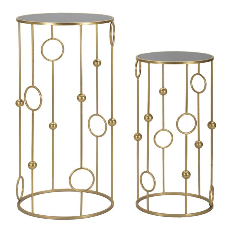 Sellette haute moderne Ronde en Métal Doré Miroir Cage (Lot de 2) 