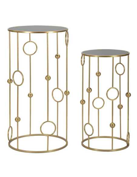 Sellette haute moderne Ronde en Métal Doré Miroir Cage (Lot de 2) 