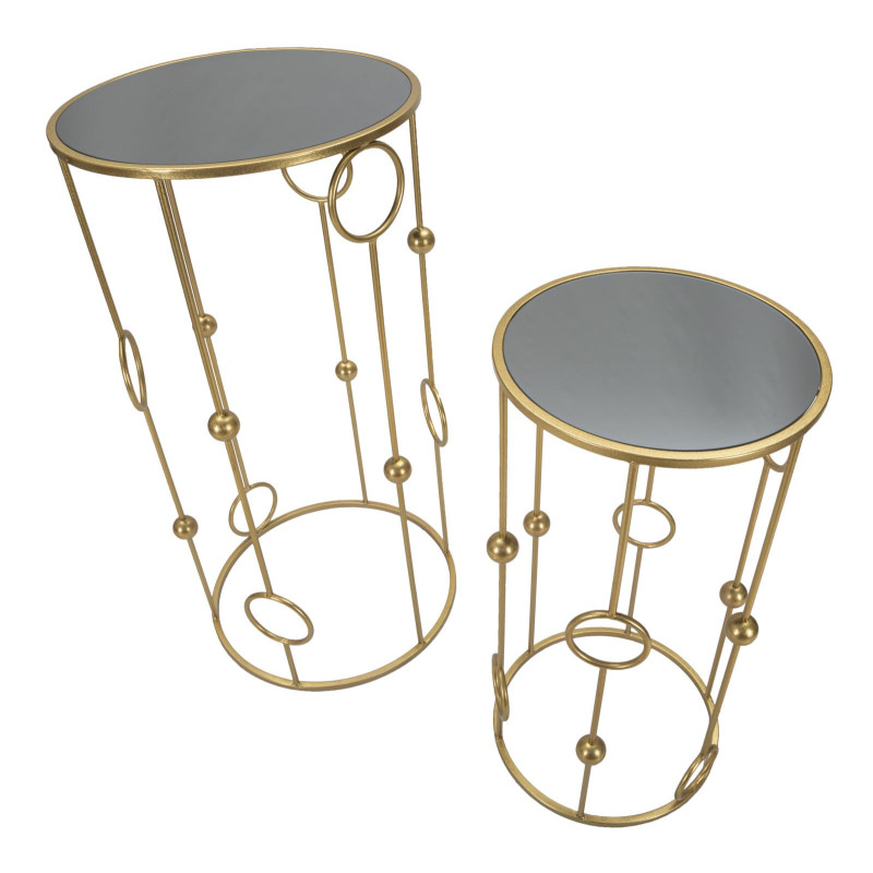 Sellette haute moderne Ronde en Métal Doré Miroir Cage (Lot de 2) 