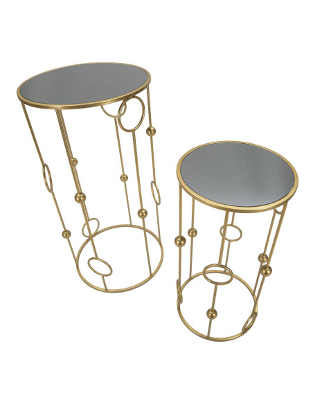 Sellette haute moderne Ronde en Métal Doré Miroir Cage (Lot de 2) 