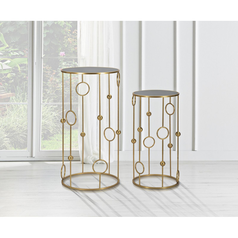 Sellette haute moderne Ronde en Métal Doré Miroir Cage (Lot de 2) 