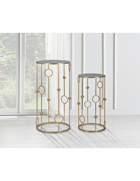 Sellette haute moderne Ronde en Métal Doré Miroir Cage (Lot de 2) 