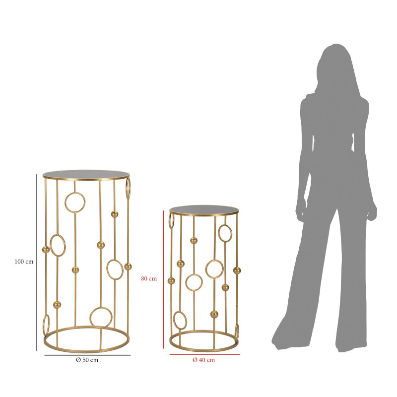 Sellette haute moderne Ronde en Métal Doré Miroir Cage (Lot de 2) 