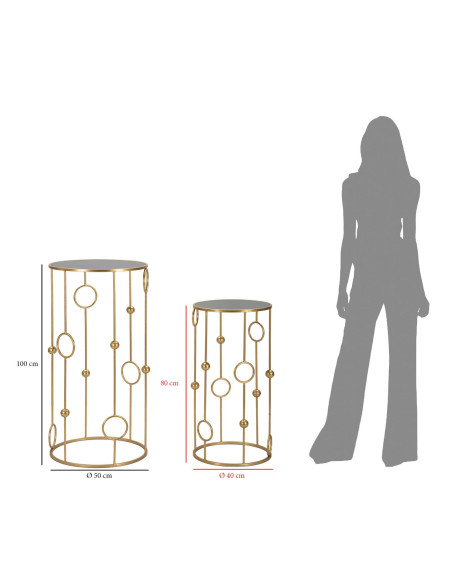 Sellette haute moderne Ronde en Métal Doré Miroir Cage (Lot de 2) 