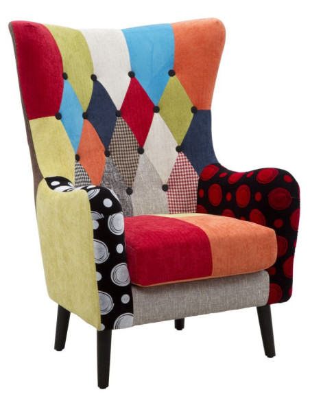 Fauteuil moderne Patchwork en Tissu Multicolore Bois Noir Bois de pin Imperial 