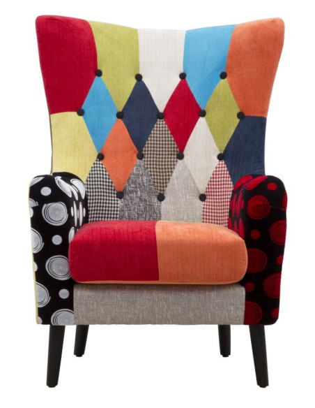 Fauteuil moderne Patchwork en Tissu Multicolore Bois Noir Bois de pin Imperial 