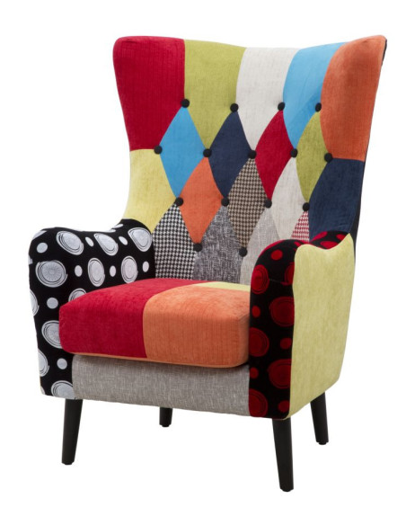 Fauteuil moderne Patchwork en Tissu Multicolore Bois Noir Bois de pin Imperial 