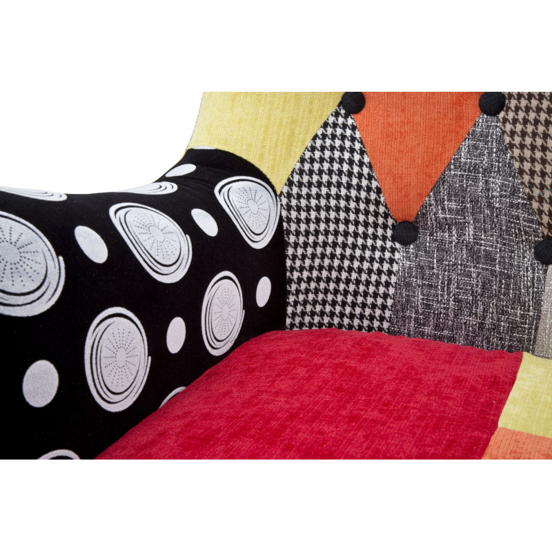 Fauteuil moderne Patchwork en Tissu Multicolore Bois Noir Bois de pin Imperial 