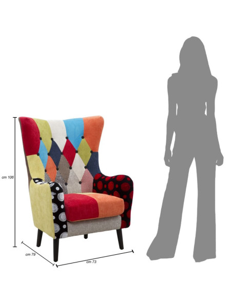 Fauteuil moderne Patchwork en Tissu Multicolore Bois Noir Bois de pin Imperial 