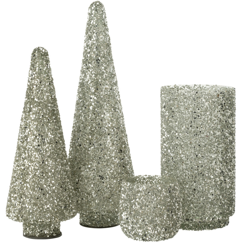 Décoration de Noël Sapin 40 cm en Verre Argenté Avec paillettes - 4