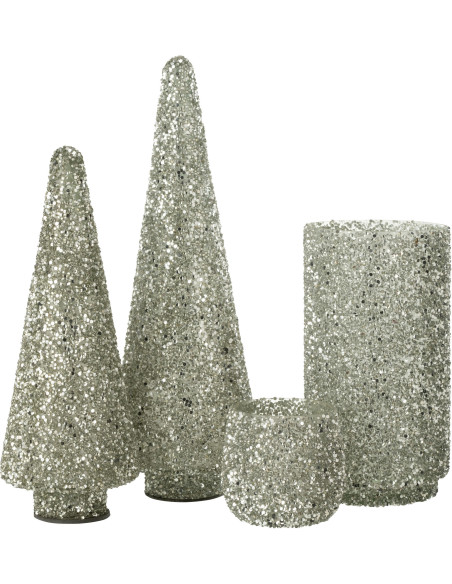 Décoration de Noël Sapin 40 cm en Verre Argenté Avec paillettes - 4