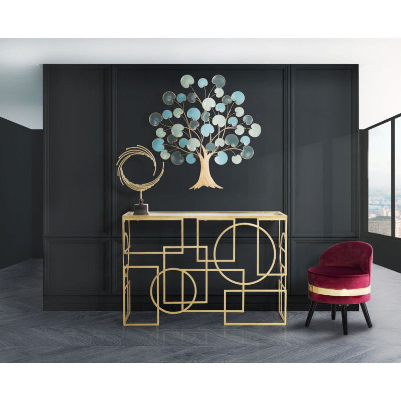 Console design originale Rectangulaire en Métal Doré Miroir Marie 