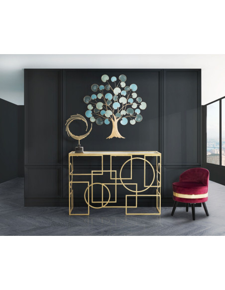 Console design originale Rectangulaire en Métal Doré Miroir Marie 