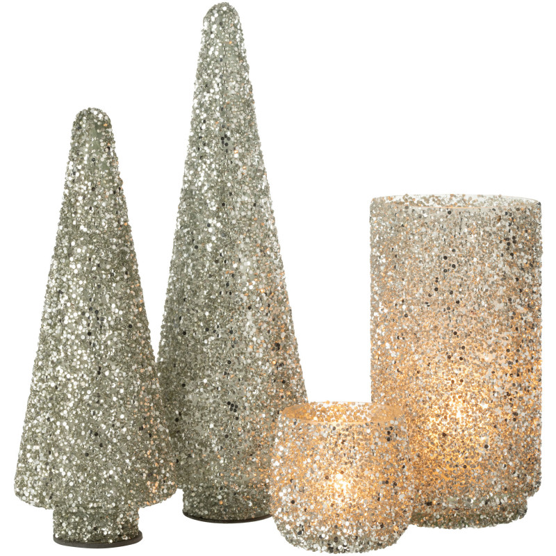 Décoration de Noël Sapin 40 cm en Verre Argenté Avec paillettes - 5