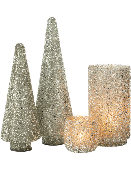 Décoration de Noël Sapin 40 cm en Verre Argenté Avec paillettes - 5