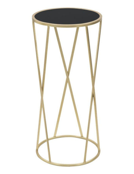 Sellette haute moderne Ronde en Métal Doré Verre Glam 