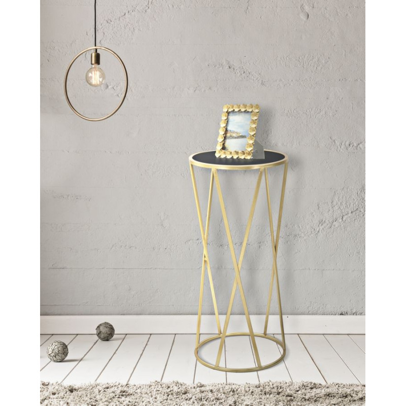 Sellette haute moderne Ronde en Métal Doré Verre Glam 