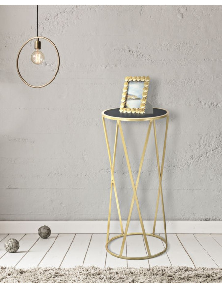 Sellette haute moderne Ronde en Métal Doré Verre Glam 