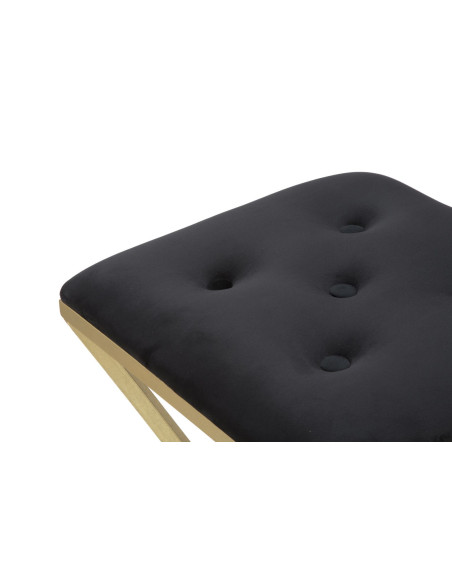 Tabouret de bar design original carré en Velours Noir Capitonné Métal Doré Piramid 