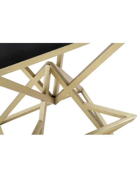 Tabouret de bar design original carré en Velours Noir Capitonné Métal Doré Piramid 