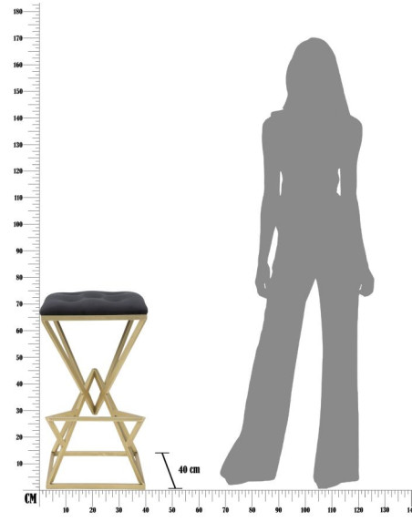 Tabouret de bar design original carré en Velours Noir Capitonné Métal Doré Piramid 