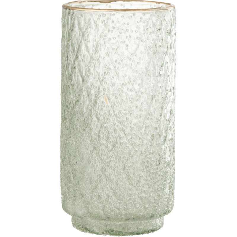 Vase cylindre transparent en verre bord doré H25 cm - 1