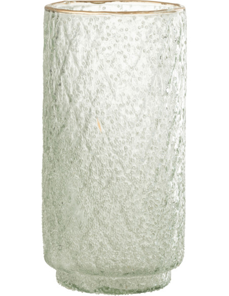 Vase cylindre transparent en verre bord doré H25 cm - 1