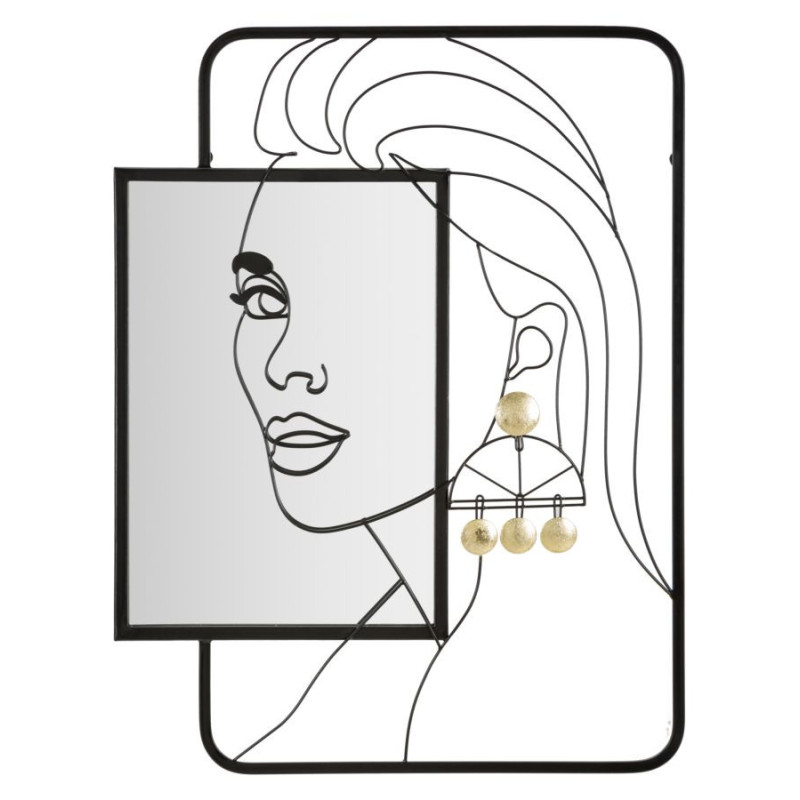 Miroir mural original Visage arty Rectangulaire 64x85 en Métal Noir Doré Eleonor 