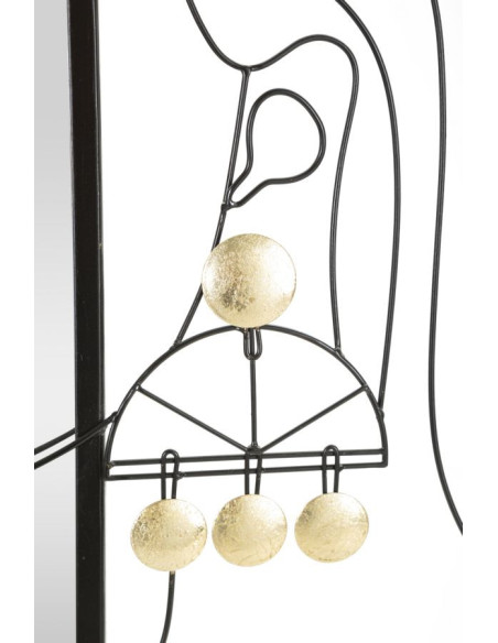 Miroir mural original Visage arty Rectangulaire 64x85 en Métal Noir Doré Eleonor 