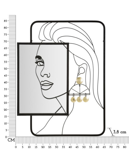 Miroir mural original Visage arty Rectangulaire 64x85 en Métal Noir Doré Eleonor 