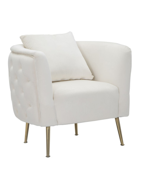 Fauteuil moderne en Velours Blanc crème Capitonné Métal Doré Bois Bucarest 